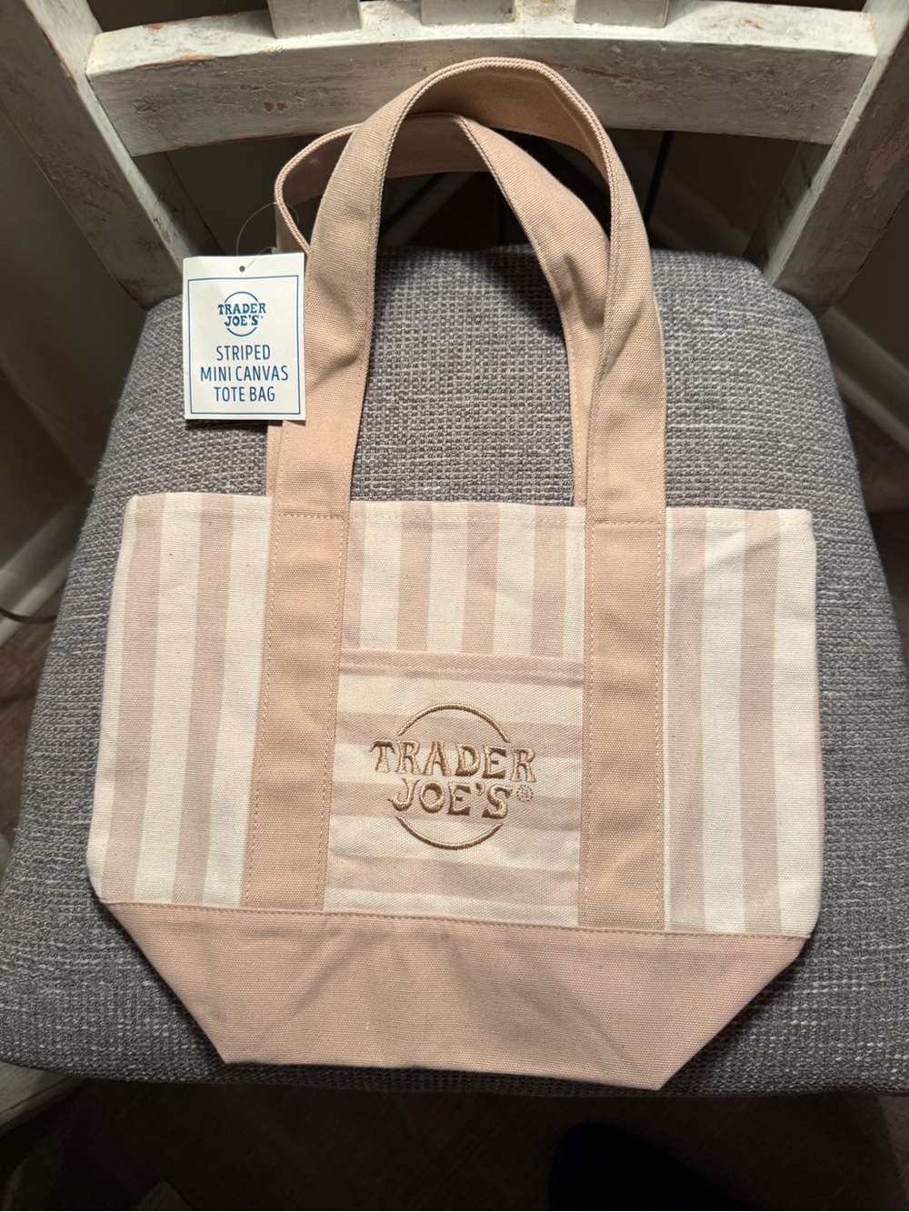 Trader Joe's Striped Mini Canvas Tote in Tan